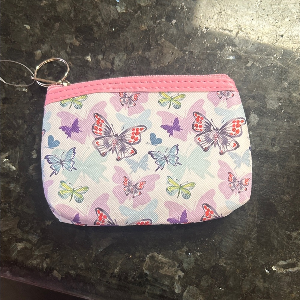 Pink Butterfly Print Women's Wallet Cardholder Change Purse
